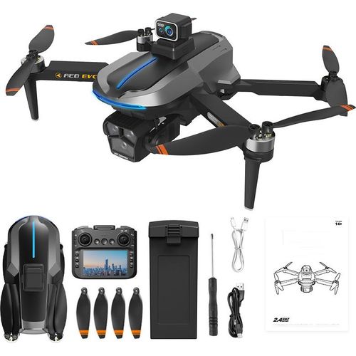 ZELURXX Drohne, Dreifach Kamera mit Hindernisvermeidung, bürstenloser Motor, ESC Objektiv, GPS Ortung, faltbar, Smart Return, 3 Batterien, Schwarz