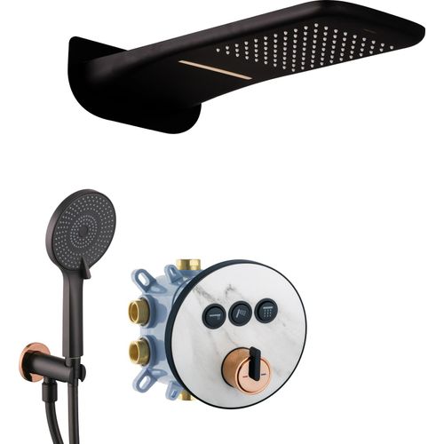 PaulGurkes Duschset Matt-Schwarz Rosé Unterputz Wasserfall Select