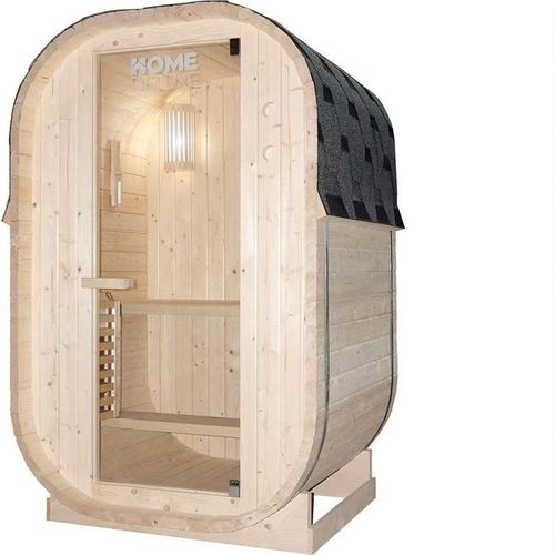 HOME DELUXE Outdoor Sauna CUBE S - Maße: ca. 194 cm x 120 cm, Holz: Fichtenholz - inkl. Saunaofen und Saunazubehör I Gartensauna, Außensauna, Sauna Fass für 2 Personen