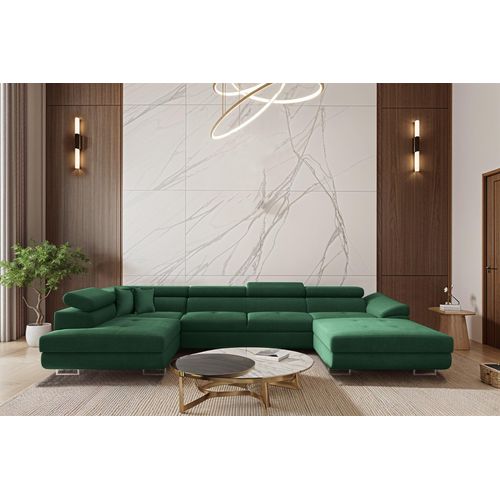 Wohnlandschaft Schlafsofa Sofa CARMELO in Stoff Nova Grün Ottomane Rechts