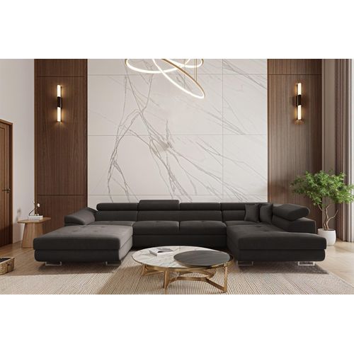 Wohnlandschaft Schlafsofa Sofa CARMELO in Stoff Nova Grafit Ottomane Links