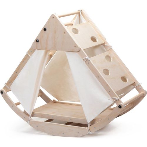 8-in-1 Multifunktionales Klettergerüst aus Holz–Mit Rutsche, Klettermodul, Holzsprossenleiter, Kletterbogen, Schaukelschiff und Zelt