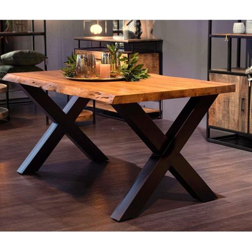 Esstisch Esstisch Massivholz Akazie Baumkante Natur 220cm länge 5cm Platte