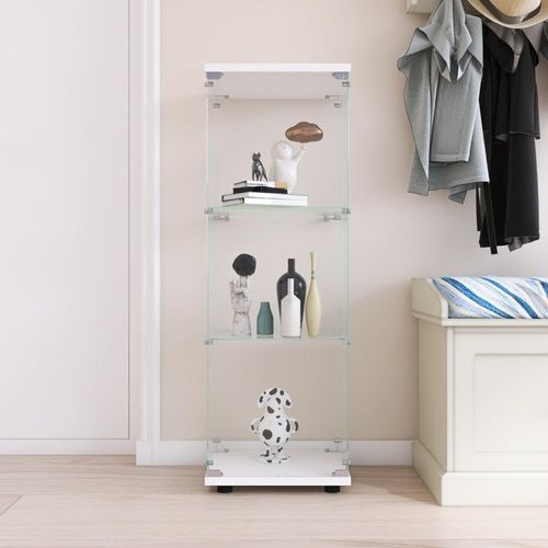 CDGlobal Glasvitrine Standvitrine in Weiß, Modern Glas Holz Vitrine 4-Lagen Vitrine aus Glas für Sammlerstücke Bücher Wein, für Büro Wohnzimmer Küche, 16,7