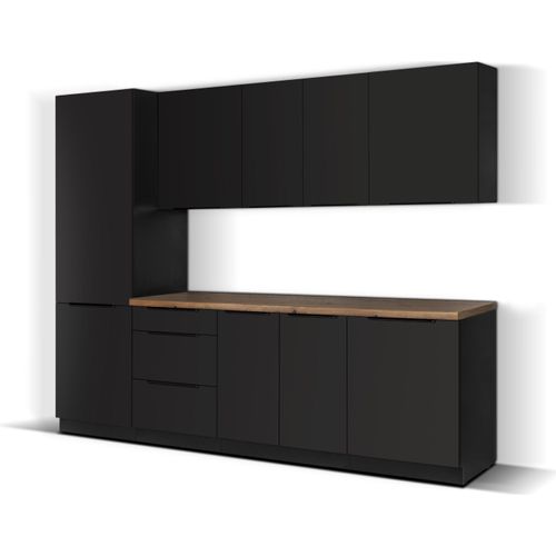 Küchenzeile 260 cm Küchenblock Einbauküche ohne Arbeitsplatte Ohne E-Geräten, SIENA K63-M260 Schwarz/Matt