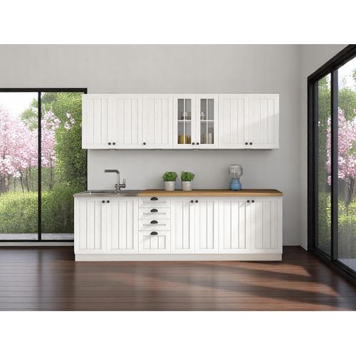 Küchenzeile 260 cm Küchenblock Einbauküche ohne Arbeitsplatte ohne E-Geräten, Provence K4-M260 Andersen Kiefer