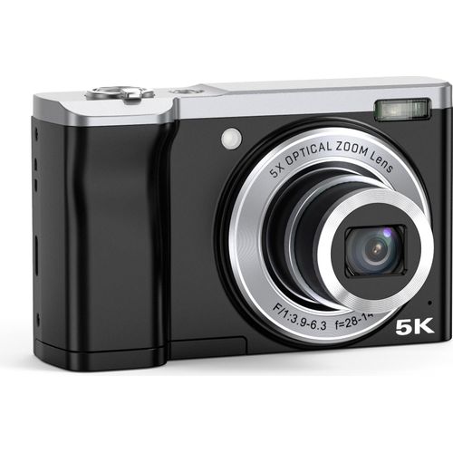 ZELURXX 5K HD Digitalkamera, Anti-Shake, Dual-Kamera, LED-Blitz, mit Trageband und Aufbewahrungstasche, Schwarz