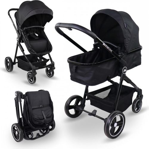 Kinderwagen 2 en 1 Mobiclinic Kids Babywanne 2 in 1 Nuit Ultrakompakt 5-Punkt-Gurtsystem 22 kg, Motorhaube Korb Fußbremse Wendbar (Schwarz)