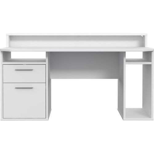 Schreibtisch >TEZAUR< LED-Beleuchtung, Ablage, Fächer, in Weiss - 160x91x72cm (BxHxT)