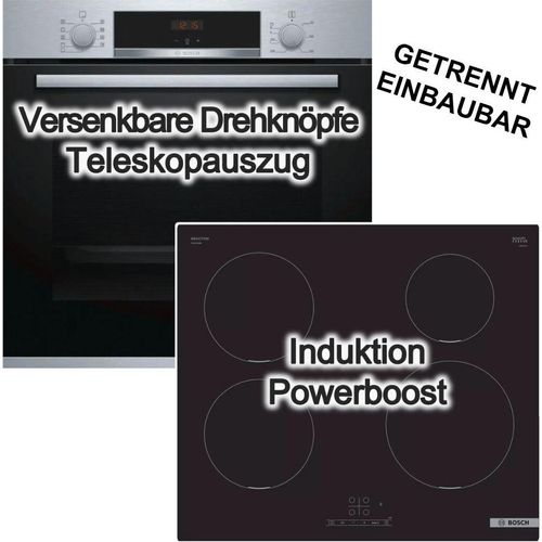 Herdset BOSCH Backofen EcoClean Auszug + Induktionskochfeld Booster autark 60cm