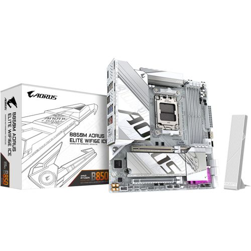 Gigabyte AORUS B850M ELITE WIFI6E ICE - Motherboard - micro ATX - Socket AM5 - AMD B850 Chipsatz - USB-C 3.2 Gen 2x2, USB-C 3.2 Gen2, USB 3.2 Gen 1, USB 3.2 Gen 2 - Bluetooth, 2.5 Gigabit LAN, Wi-Fi 6E - Onboard-Grafik (CPU erforderlich)