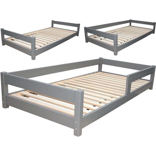 Kinderbett Jugendbett Kleinkinderbett 80x160 cm grau mit Rausfallschutz JB