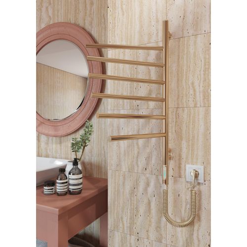ELNA Elektrischer Badheizkörper Handtuchheizkörper 760 x 395 mm 180° Handtuchtrockner mit Gold Klapparmen 6 Schwenkarme Edelstahl IP44