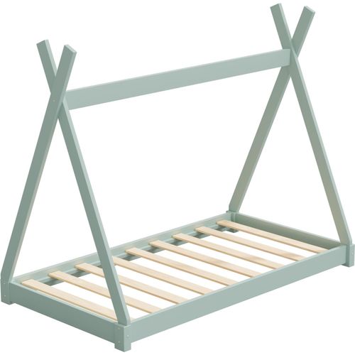 HAGO24 Kinderbett 160x80cm Mint Tipibett Holz Kiefer Bettgestell Tipi-Zelt Lattenrost Dekorierbar Spielbett Montessori-Stil