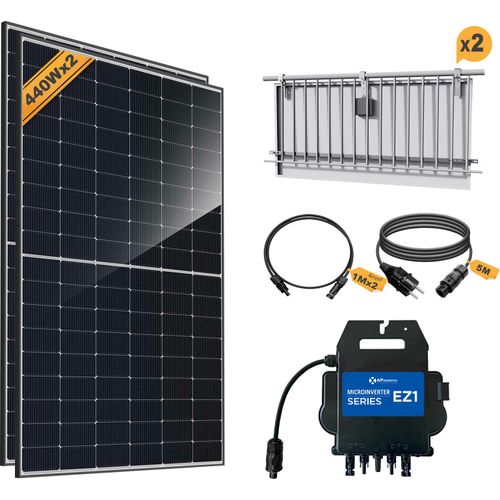 Balkonkraftwerk 800W_APsystems EZ1-M 800 + JA Solar 440W Solarmodul + 5m Betteri auf Schuko Netzanschlusskabel + Alu PV Befestigung senkrecht, 0% MwSt