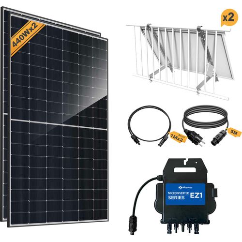 Balkonkraftwerk 800W_APsystems EZ1-M 800 + JA Solar 440W Solarmodul + 5m Betteri® auf Schuko Netzanschlusskabel + Alu Befestigung verstellbar, 0% MwSt