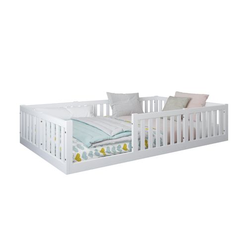 Kinderbett Bodenbett 120x200 cm mit Rausfallschutz & Lattenrost in weiß, Montessori, 3 Aufbauvarianten, Mädchen Jungen Bett Jugendbett 200x120 cm