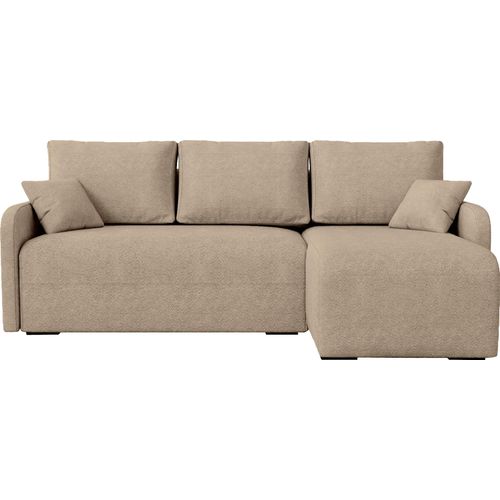 BroMARKT Ecksofa mit Schlaffunktion Malen Beige Bouclé Rechts