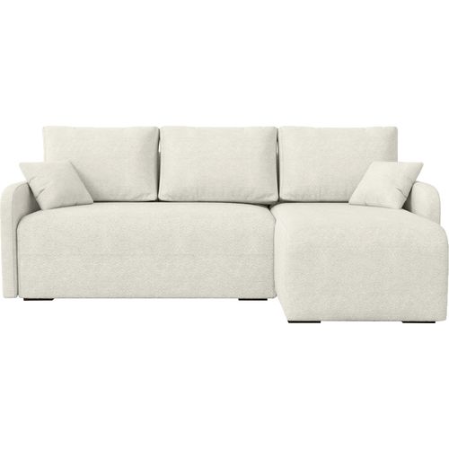 BroMARKT Ecksofa mit Schlaffunktion Malen Beige Bouclé Rechts