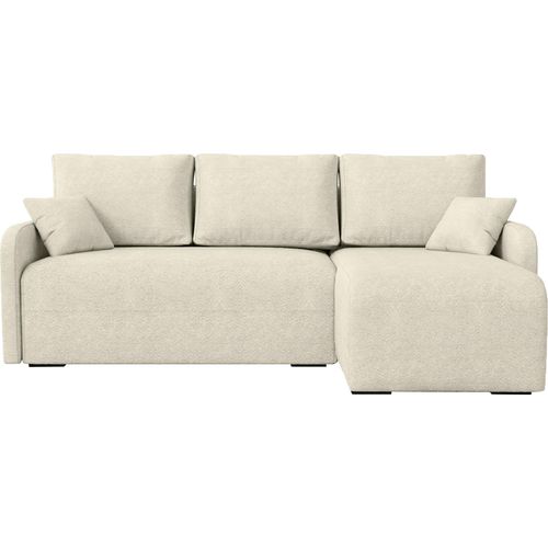 BroMARKT Ecksofa mit Schlaffunktion Malen Beige Bouclé Rechts