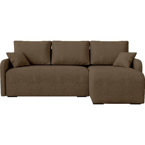 BroMARKT Ecksofa mit Schlaffunktion Malen Braun Bouclé Rechts