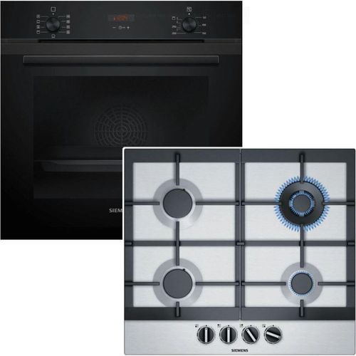Herdset SIEMENS Backofen Hydrolyse Teleskopauszug + Gas-Kochfeld stepFlame autark 60 cm