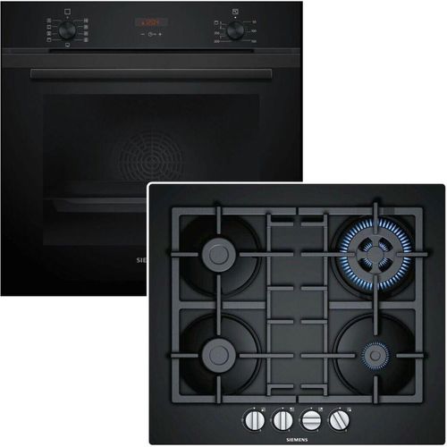 Herdset SIEMENS Backofen Hydrolyse Teleskopauszug + Gas-Kochfeld FlameSelect autark 60 cm