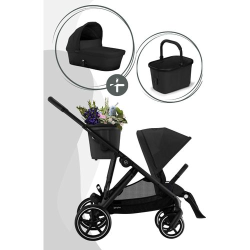 Cybex Gazelle S Kinderwagen inkl. Cot S Babywanne / Kombikinderwagen, Farbe:Moon Black / Black