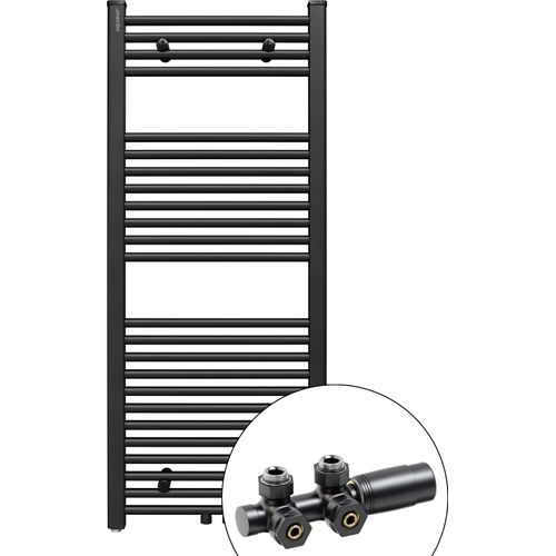 Aquabad Badheizkörper Virgo inkl. Multiblock Eckausführung 50x120cm 422W Schwarzmatt - Ohne Heizstab / Ohne Heizstabelement