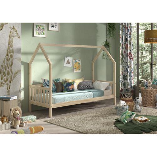 VIPACK - CABANE Hausbett 90x200 cm und seitlicher Umrandung, Kiefer massiv natur