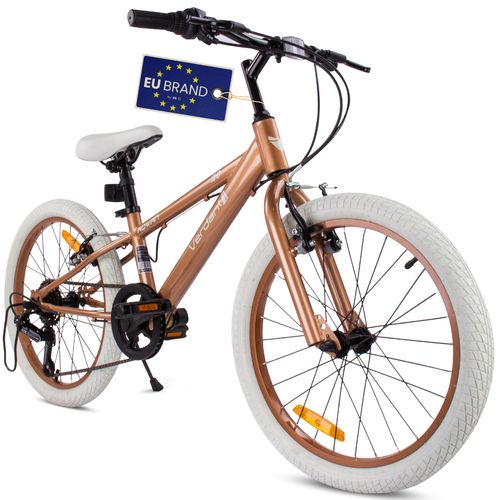 Kinderfahrrad Jungenfahrrad 20 Zoll Fahrrad mit 6 gang Kettenschaltungen Shimano RevoShift Verdant Rowan Cappuccino