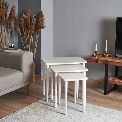 Skye Decor, Tuval 061, Satztisch (3 Stück), Creme, 100 % MDF, 58 x 47 x 40 cm