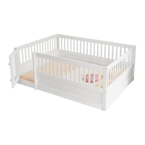 Kinderbett 140x200cm Ohne Matratze Weiss Holz Mit Gitter Tuer