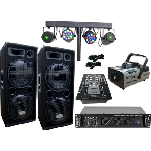 PA Party DJ Set Lautsprecher BT Mixer Verstärker Lichtset Nebelmaschine 3000 W