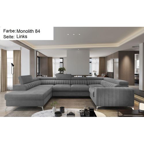 Wohnlandschaft Linus mit Schlaffunktion Bettkasten Samtstoff Monolith Grau Links