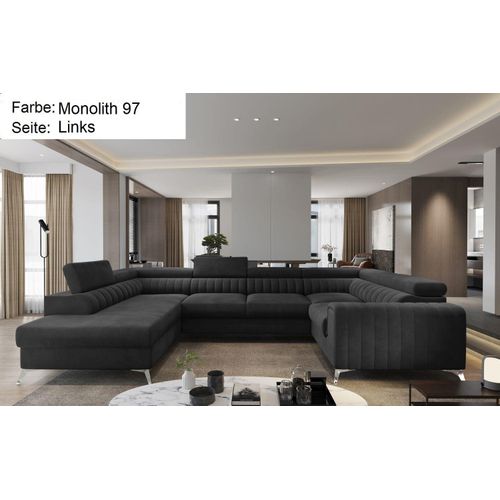 Wohnlandschaft Linus mit Schlaffunktion Bettkasten Samtstoff Monolith Schwarz Links