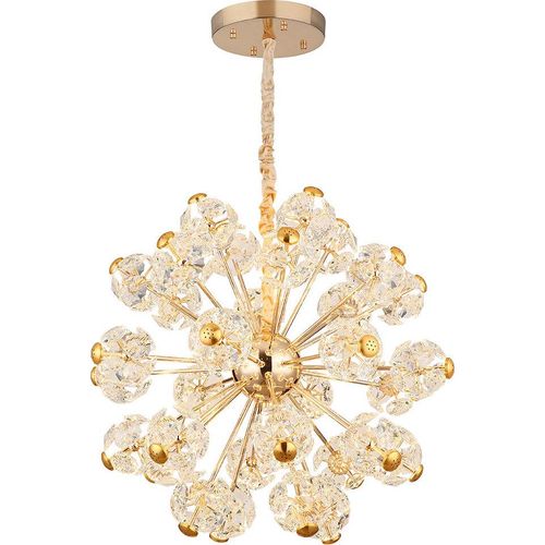 Pendelleuchte, Metall, Goldfarbe, Glaskristalle, D 80 cm