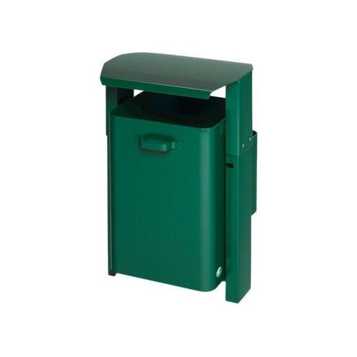 Mülleimer mit Dach - Wand- oder Rohrbefestigung - 40 l - 690 x 420 x 350 mm (HxBxT) - moosgrün