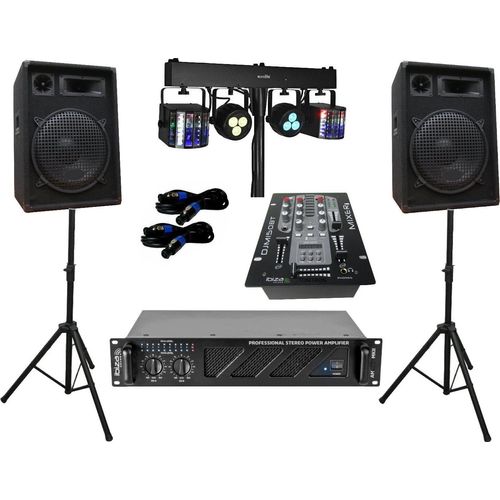 PA Party DJ Disco Lautsprecher Verstärker BT Mixer Stativ Lichtset 1680 Watt
