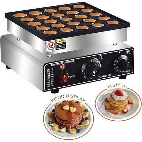 Pfannkuchen Crepe GerätPancake Maker mit Zwei 25 Loch Formen,Waffeleisen aus Edelstahl Mit Edelstahlclip, Schneebesen, Timing Knopf