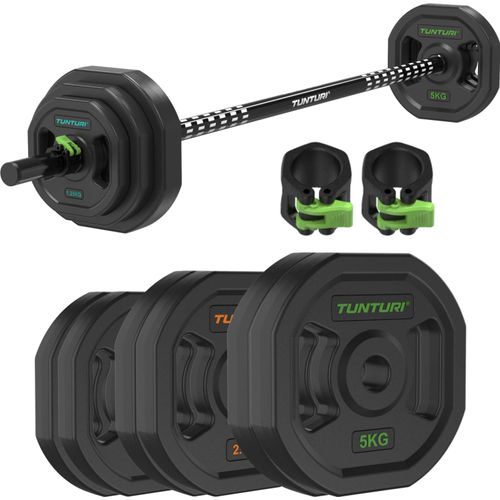 Tunturi Aerobic Pump Gewichtenset 20kg - Hantelset aus Gummi - Inkl. Hantelstange mit 6 Scheiben - Hantelset - Inkl. er Fitness-App