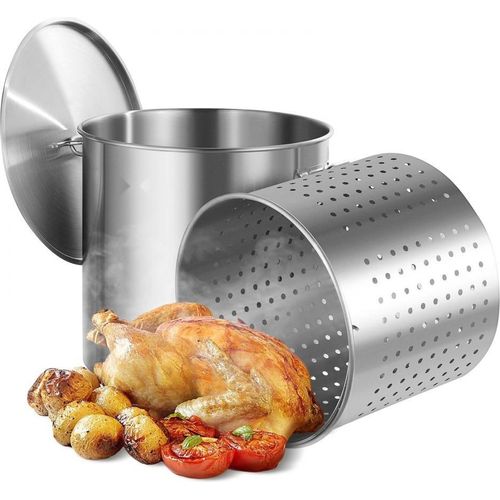 Edelstahl Suppentopf - 94,6 L - Kochtopf für Soßen - Kochen mit Korbdeckel - Profi Küchengerät