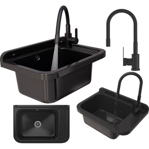 Granitan | Spüle POLO - Schwarz - Robustes Material - Ideal für Garage und Werkstatt