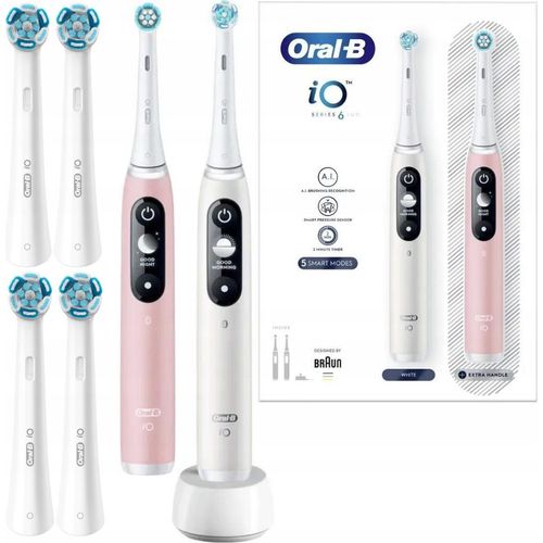Oral-B | Elektrische Zahnbürste iO Series 6 - Duo Weiß und Rosa - Intelligente Reinigung - 5 Reinigungsmodi