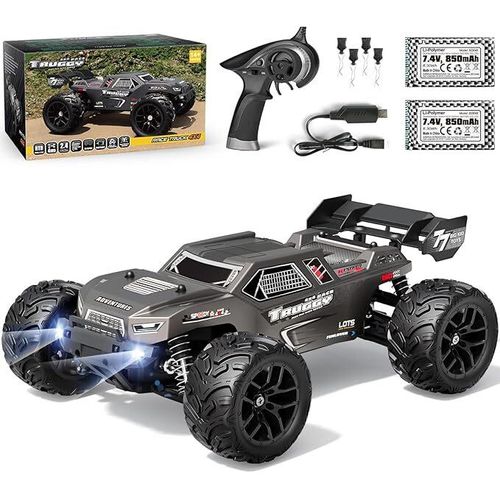 Ferngesteuertes Auto, 1:18 RC Cars 36 km/h Hobby RC Auto mit Lights, 2,4 GHz Wasserdichter 4WD Off-Road Outdoor Indoor Fahrzeug, 2 Akku Lange Laufzeit