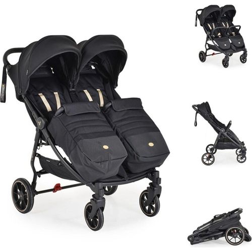 Cangaroo Zwillingskinderwagen 2Gether, Fußabdeckungen, Aluminiumrahmen, faltbar schwarz