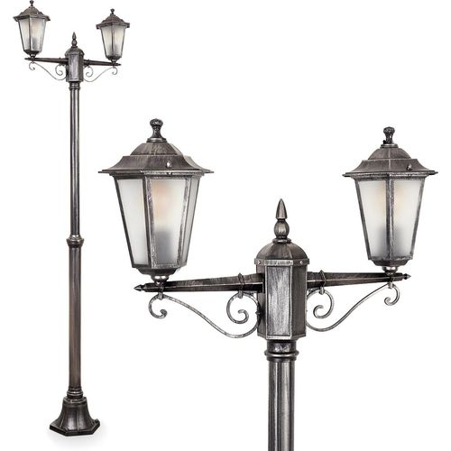 Rivale Außenwegeleuchte aus Metall/Glas in Schwarz/Silberfarben/Klar