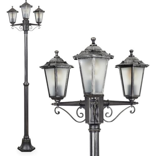 Rivale Außenwegeleuchte aus Metall/Glas in Schwarz/Silberfarben/Milchglas