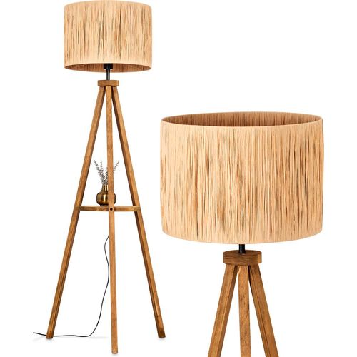 Mila Stehlampe aus Holz/Bast in Naturfarben, Leuchte im Boho-Style