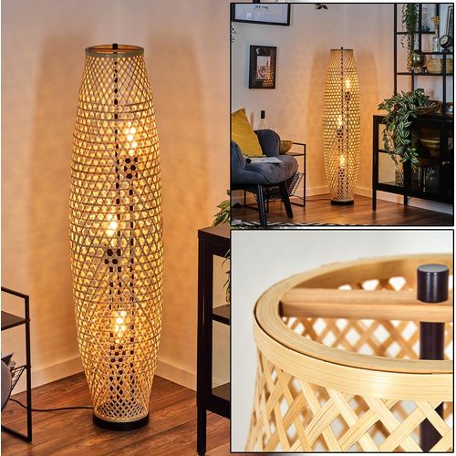 Messerotti Stehlampe aus Metall/Bambus in Schwarz/Naturfarben mit Fußschalter